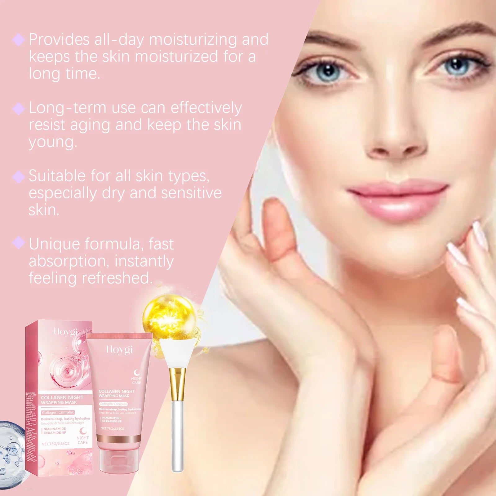 Collagen Peel off Mask Deep Cleansing Pores Oil Control Turmeric Wrapping Night Face Mask for Brightening Rejevenation Skin Care