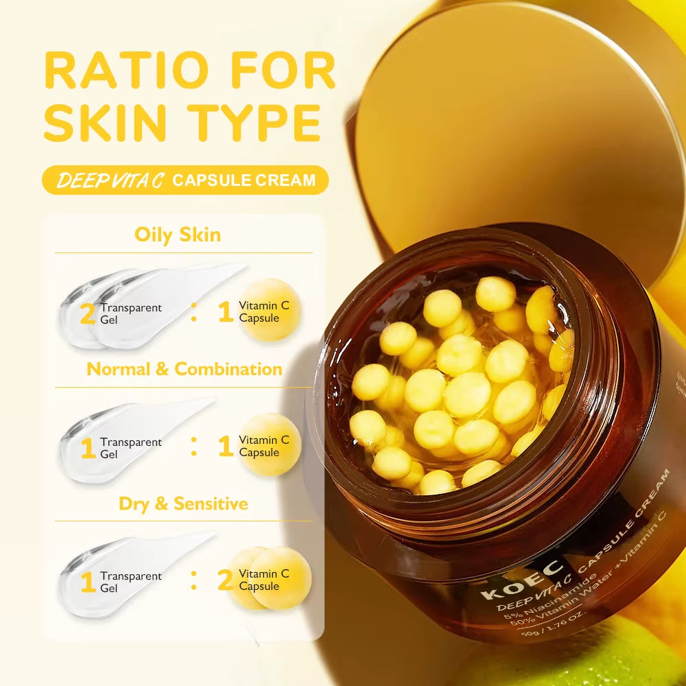50G KOEC Deep VC Transparent Gel Capsule Cream Anti-Wrinkle Hydrating Revitalizing Brightening Niacinamide Arbutin Ferulic Acid