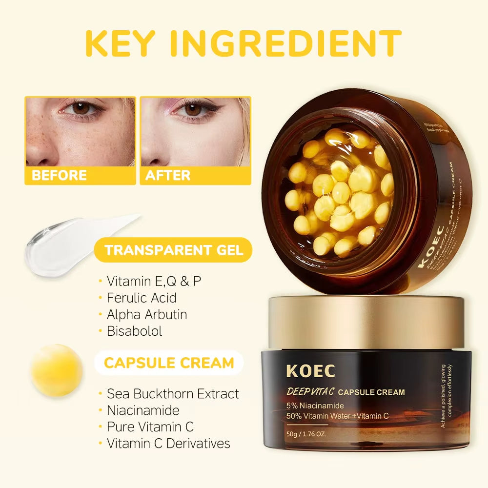 50G KOEC Deep VC Transparent Gel Capsule Cream Anti-Wrinkle Hydrating Revitalizing Brightening Niacinamide Arbutin Ferulic Acid